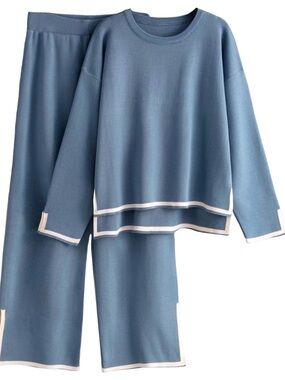 Light Blue Two-Piece Lounge Set with White Trim